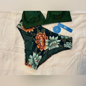 Jadyn Floral 2 Piece Mid waist Bikini Swimsuit by Cupshe NWT Size Small